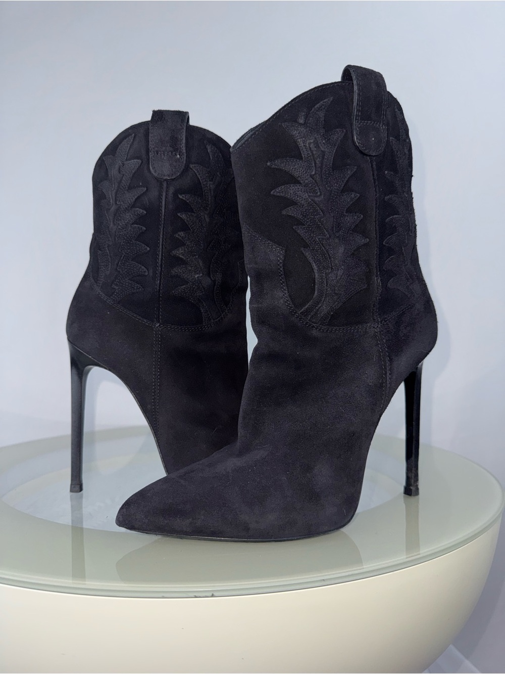Yves Saint Laurent Black Suede Western Stiletto Ankle Boots